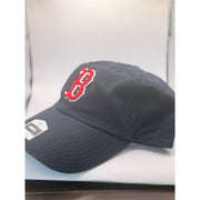 Black New Era Boston Red Sox MLB Clean Up adjustable dad hat with red logo and curved brim, front view.