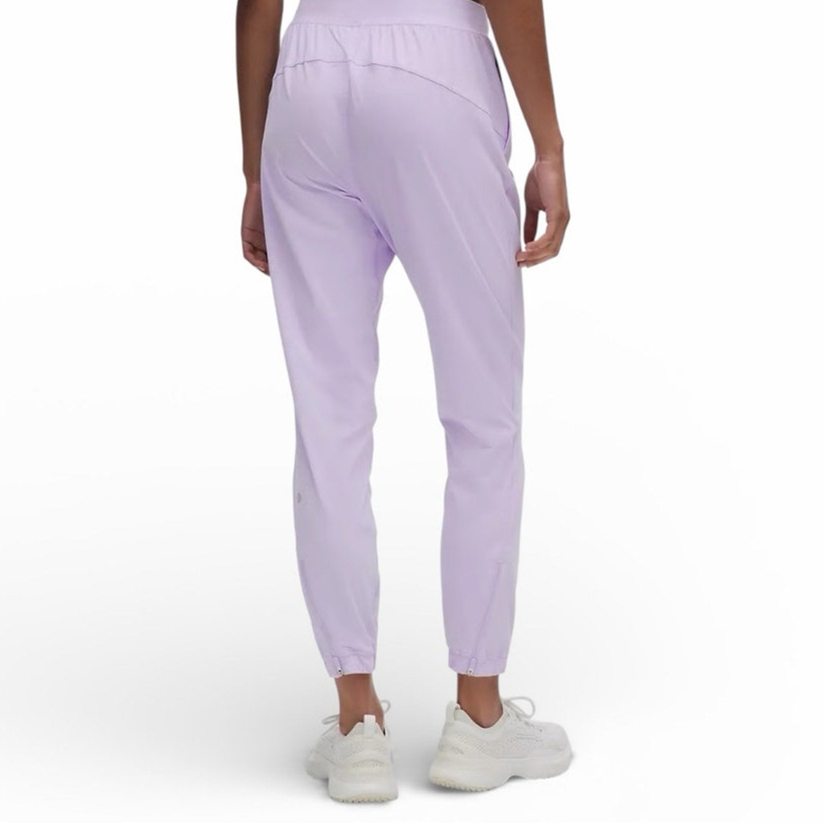 Lululemon Athletica Adapted State HR Jogger pants in lavender frost, full length, size 4, showing relaxed fit and drawstring waist.