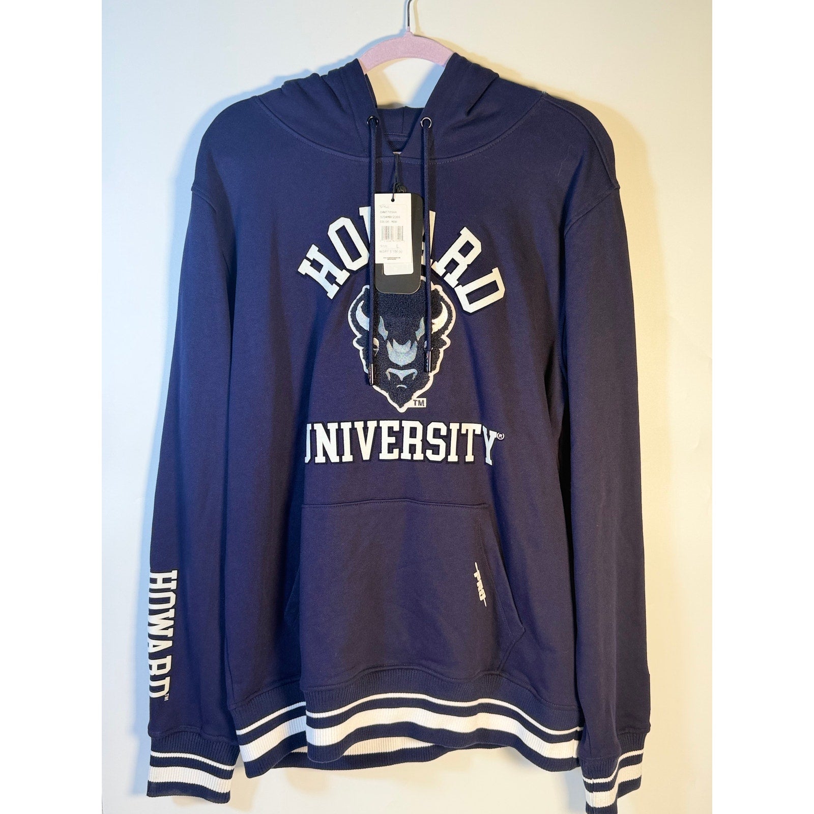 Campus Crew Howard University Bison navy men's hoodie, front view showing logo and pullover style.
