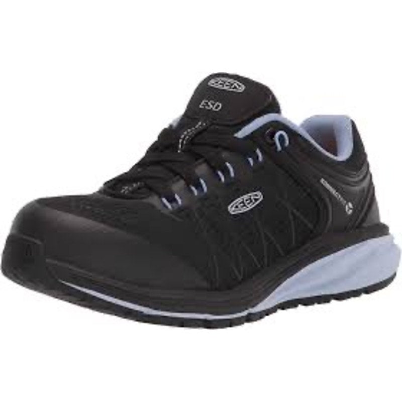 Keen Utility Vista Energy EH work shoes for women, size 6.5, featuring durable black leather and slip-resistant soles.