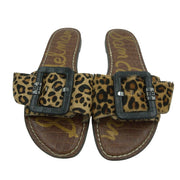 Sam Edelman Gaige flat sandals in cheetah print haircalf, women’s size 8.5, featuring open toe and slip-on style.
