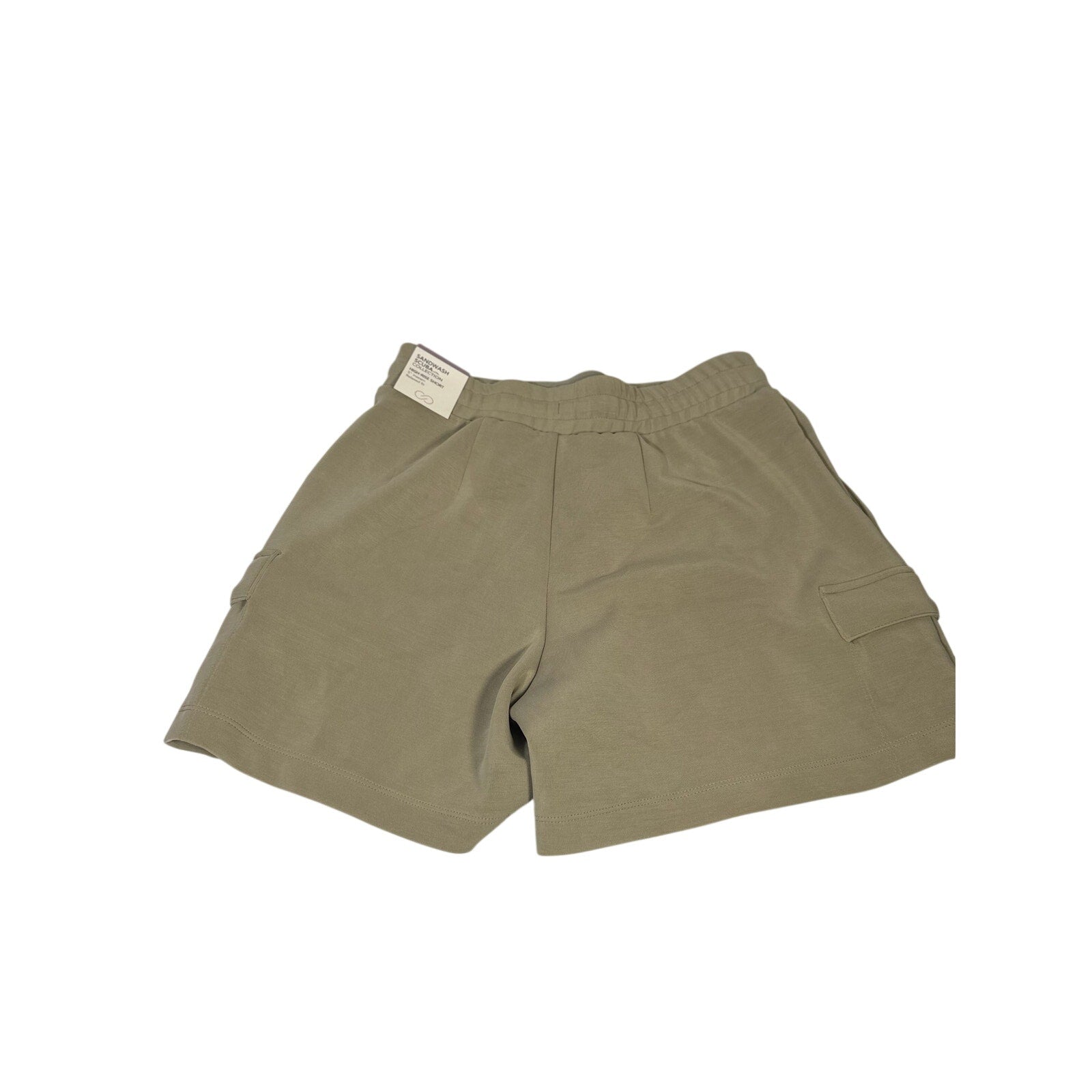 Calia women's sage green cargo shorts with drawstring waist, front and side pockets, size XS, in new condition.