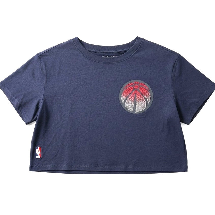 Women's navy NBA cropped T-shirt in XL size, featuring NBA logo and design, casual athletic style, new with tags.