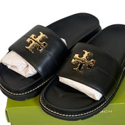 Tory Burch Everly Anatomic Lug Slide Sandals Black Gold Women’s Size 8
