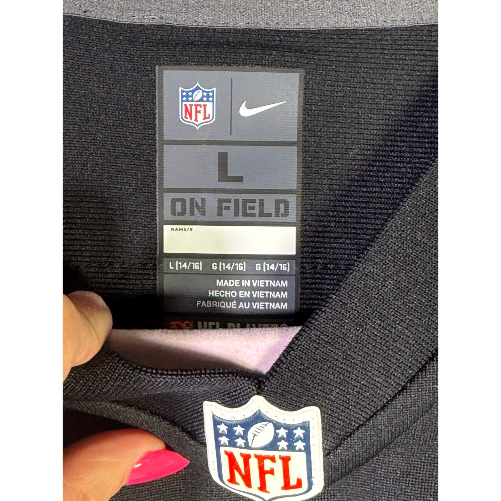 Nike Pittsburgh Steelers #22 youth NFL on-field game jersey in black, size large (14/16), featuring team logo and player number.