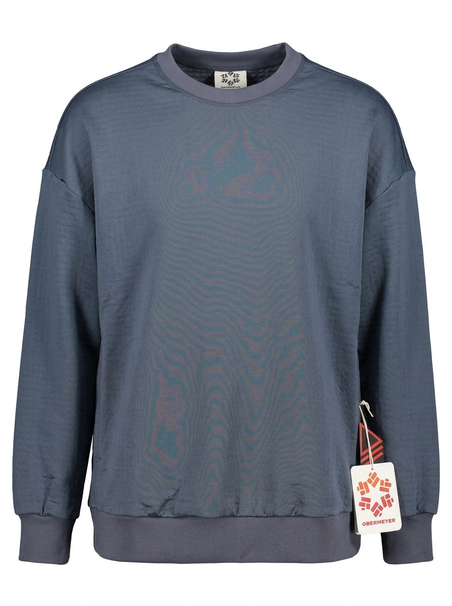 Men's Obermeyer Explorer Tech Crew Pullover in Blue Nights, medium-sized, showcasing the front view of the lightweight, casual clothing.