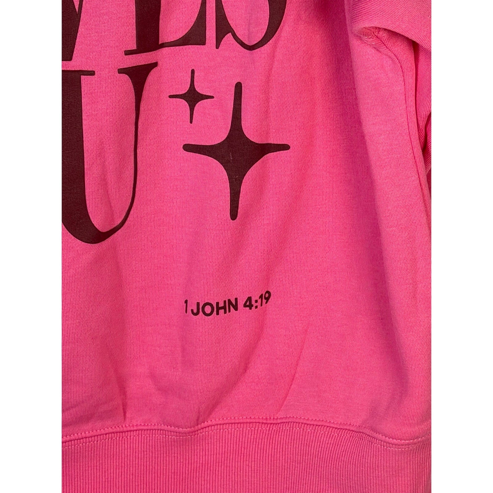 Revival Club pink Christian crewneck sweatshirt with "Jesus Loves You" print, size small, new with tags.