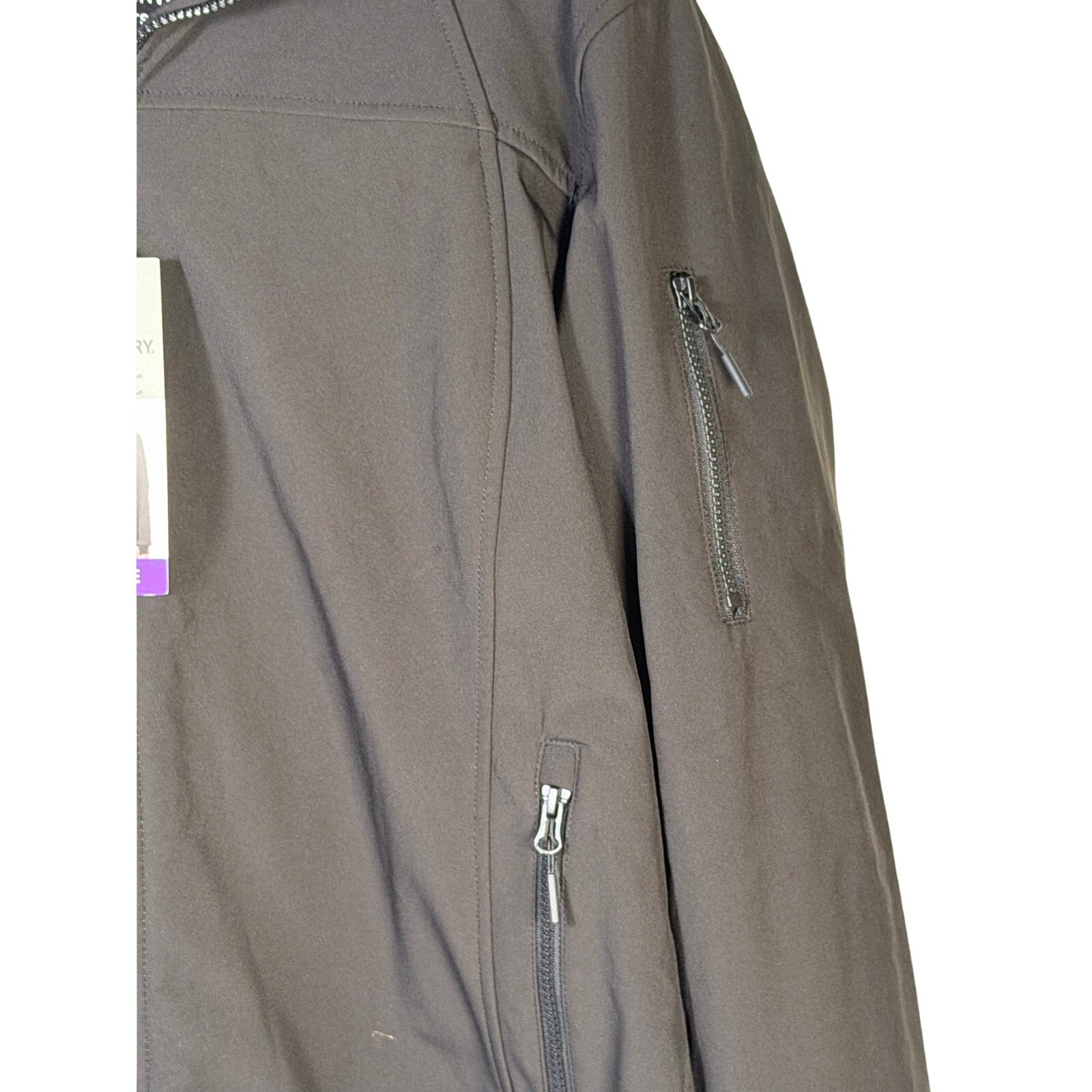 Gray fleece-lined hooded softshell jacket for women by Free Country, size 2XL, showing the front view and hood details.
