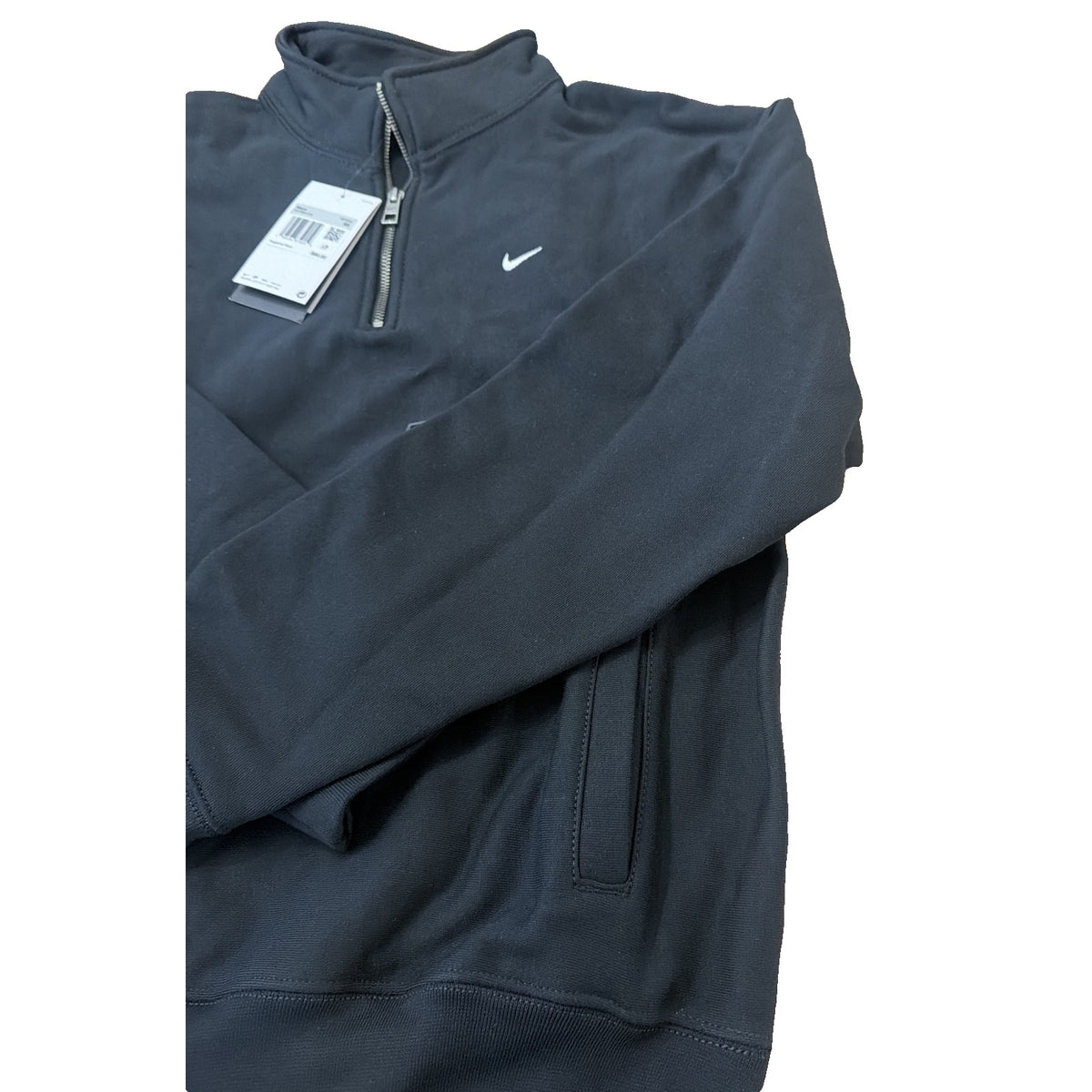 Black Nike Solo Swoosh 1/2 Zip Fleece Pullover men's sweatshirt, size XS, with Nike logo and half-zip neckline.
