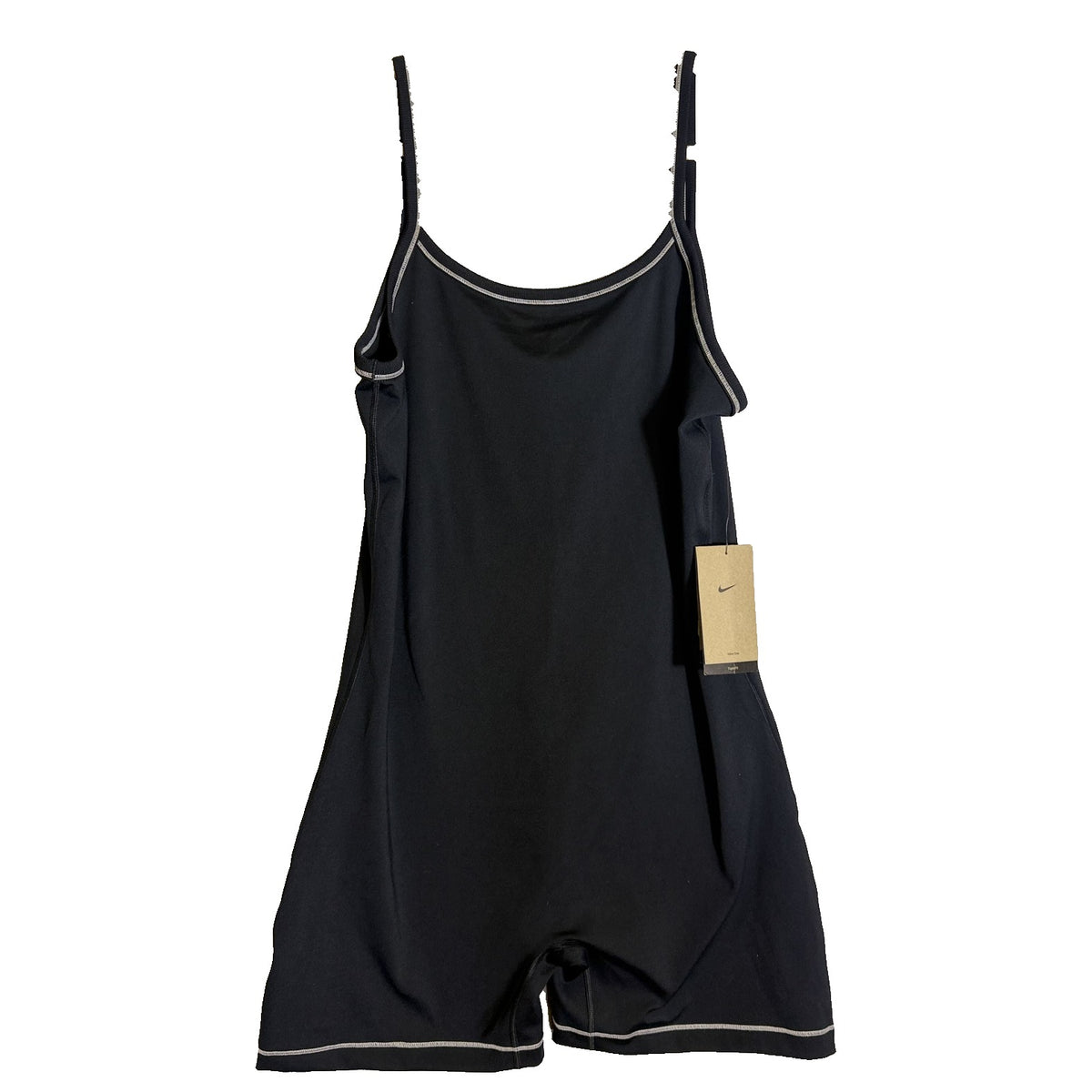 Nike One Women's Dri-FIT short jumpsuit in black, size XL, featuring a fitted bodysuit design and breathable athletic fabric.