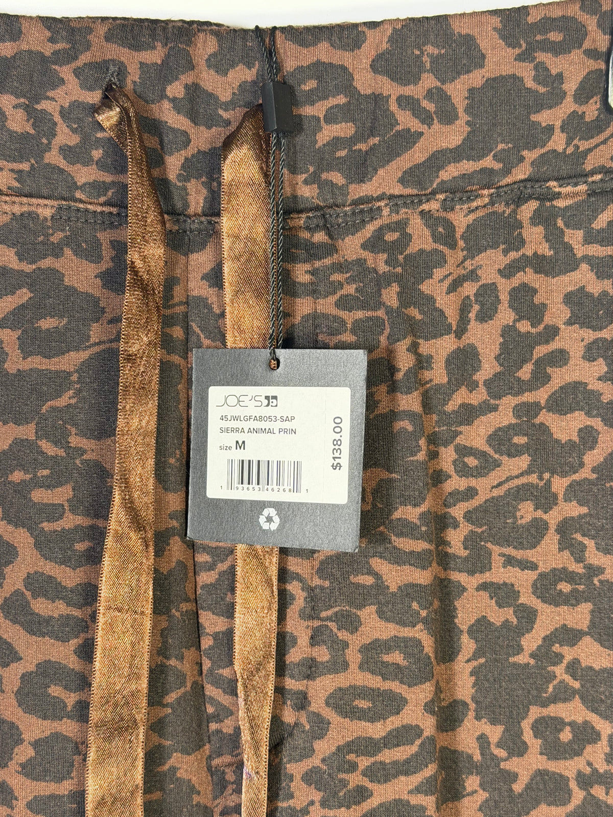 Joe's Sierra animal print jogger pants in brown, size M, featuring a stylish animal pattern and comfortable fit.