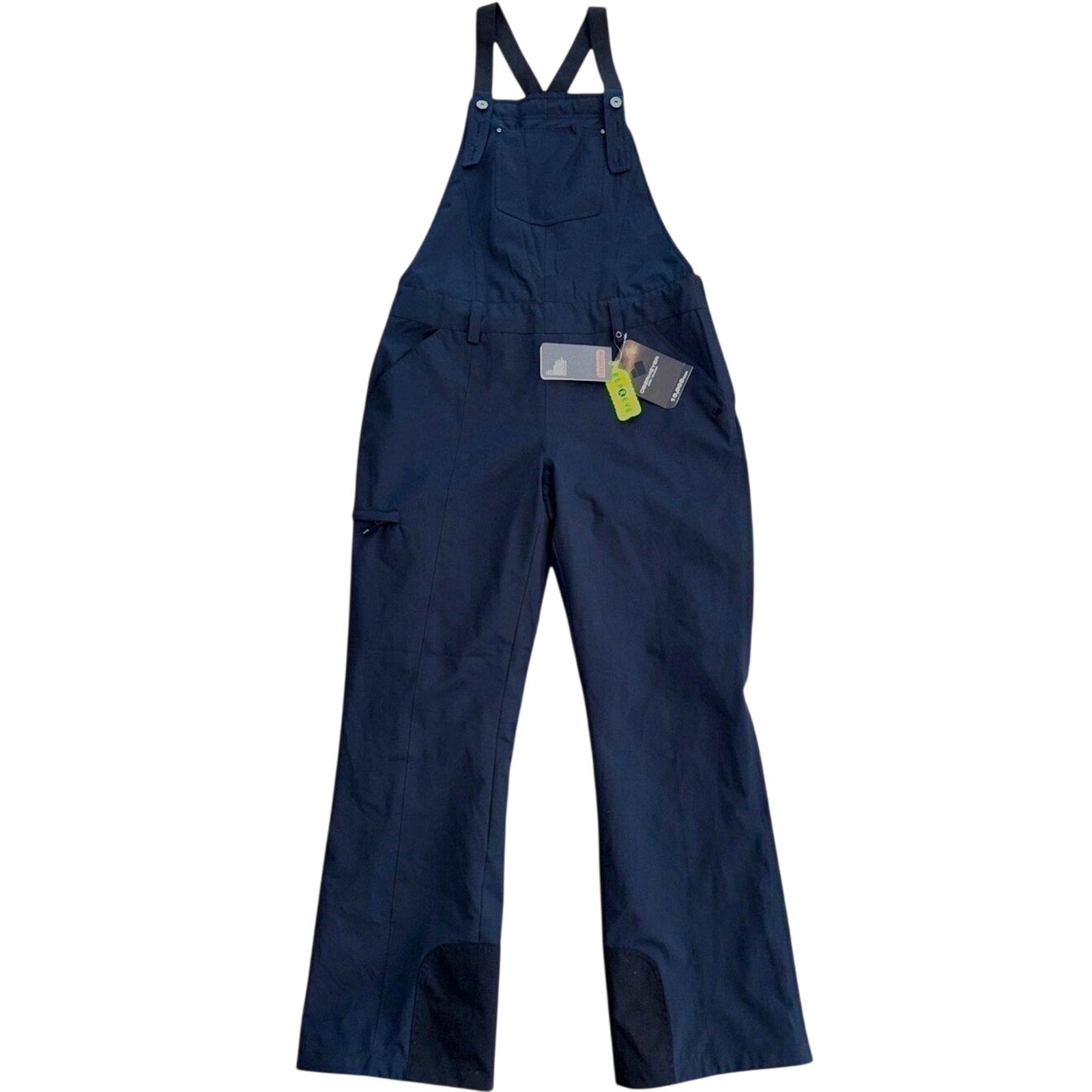 Black Obermeyer Malta Bib Ski Overalls for women, size 8, featuring a waterproof winter pant design with adjustable straps.