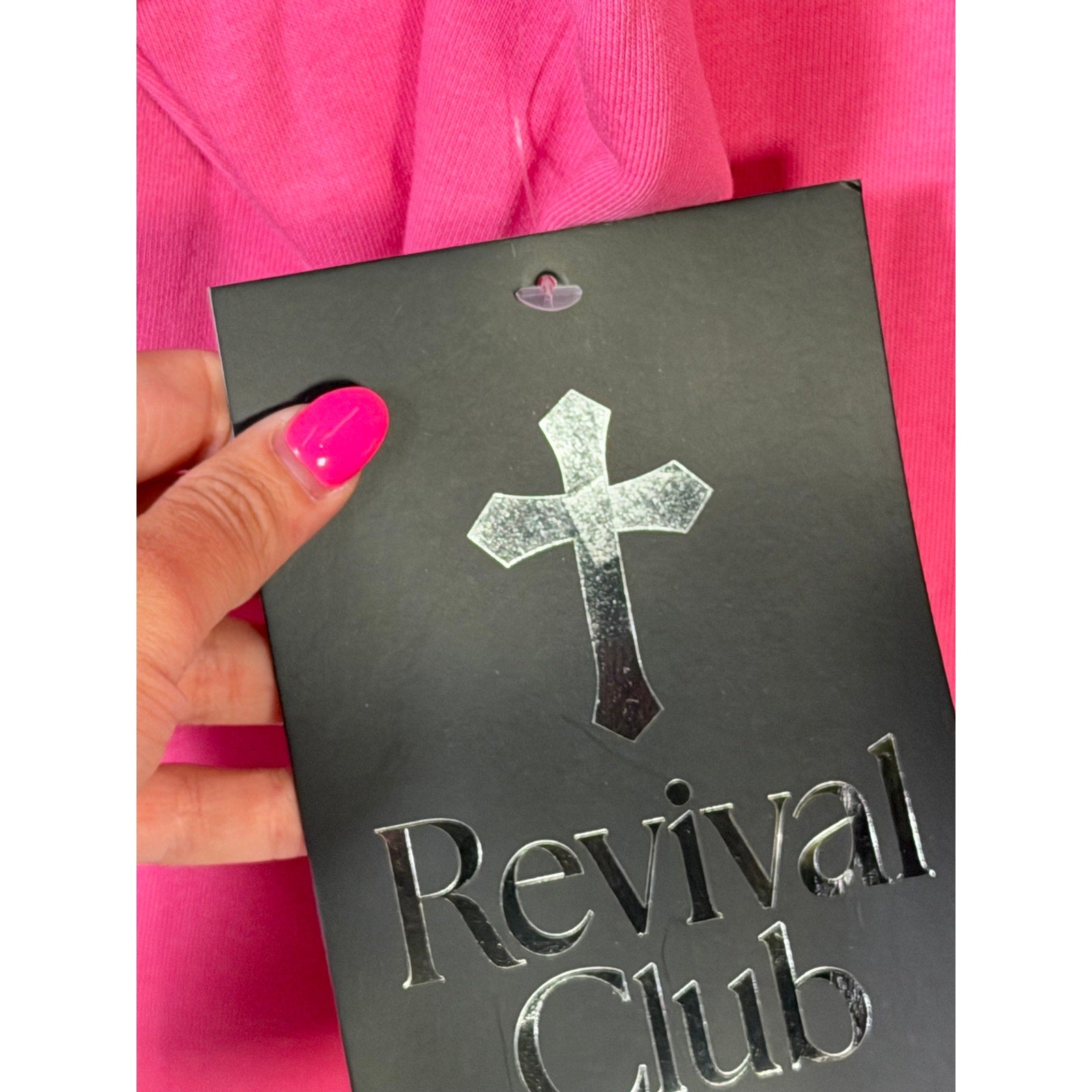 Pink Revival Club Christian crewneck sweatshirt with "Jesus Loves You" print, size small, new with tags.