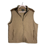 Men's Bonobos Midtown Quilted Vest in tan and brown, front view showing quilted design and collar, size large, new without tags.